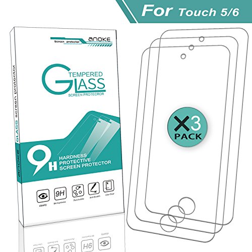 iPod Touch 5 / Touch 6 Screen Protector,[3 Pack] AnoKe[Tempered Glass][Case Friendly][0.3mm 9H] Clear Anti-scratch Screen Protector Film for Apple iPod 5th / 6th generation -3Pack