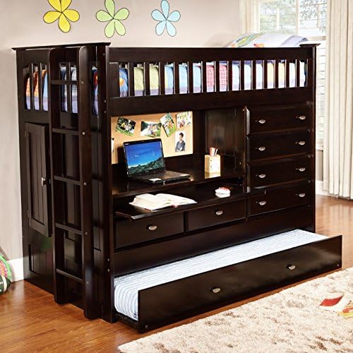 All-In-One Trundle Loft and Storage Bed with Reversible Ladder