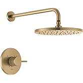 Delta Modern 14 Series Round Rain Shower Faucet Set, Brushed Gold Shower Head and Handle Set, Valve Trim Kit, Champagne Bronze T14269-CZ-PP (Valve Not Included)