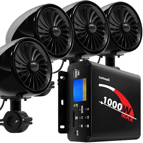 GoHawk Motorcycle Speakers and Amplifier Audio Sound System, 1000W