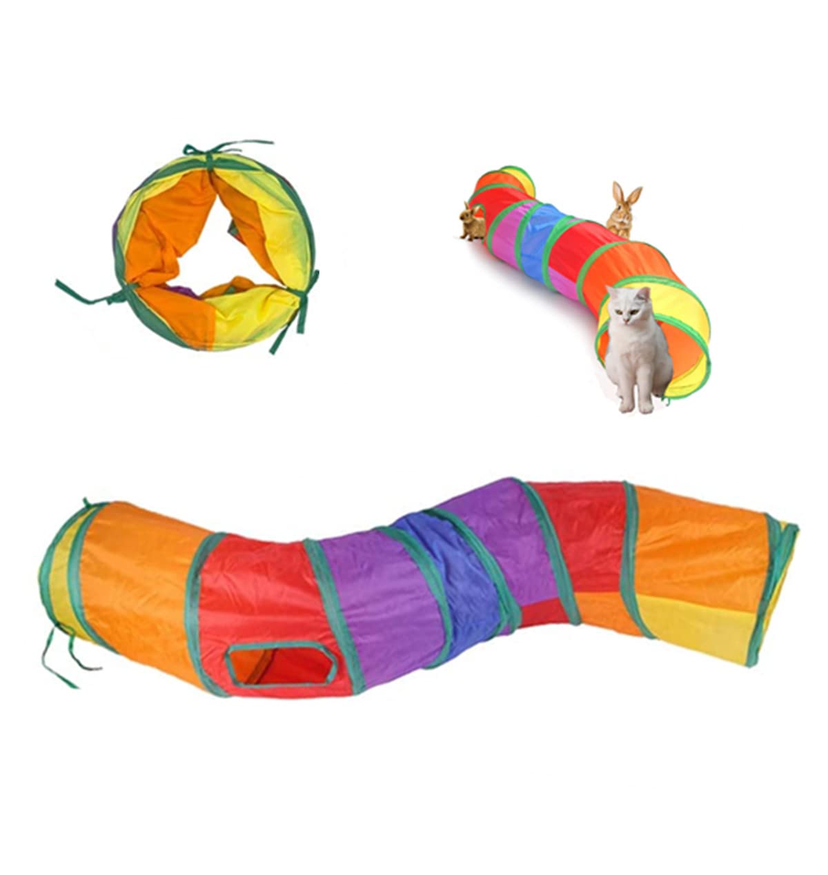 Cat Tunnel, 2 Way Collapsible Pet Tube for Indoor and Outdoor Use - Suitable for Cats and Bunnies (Rainbow-S)