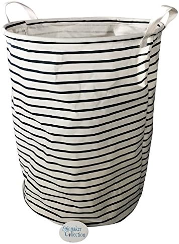 Canvas Storage Bin with Midnight Blue Stripes, Laundry Organizer - Closet Hamper - Spinnaker Collection