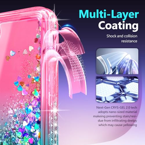 NGB Designed for iPhone SE (3rd 2022 & 2nd Gen 2020)/iPhone 8/7/6/6S Case, Pink/Aqua | Glitter Liquid Cute Cover for Women Girls Kids | with Tempered Glass Screen Protector & Ring Holder-Wrist Strap