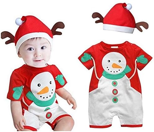 Happylife Shop Newborn Infant Baby Boy Girls Christmas Jumpsuits+Hat Rompers Kids Bodysuits Set.