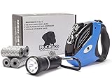MUCHACO Retractable Dog Leash + LED Flashlight/Bag Dispenser + 5 Rolls Of Bags | 16 ft Leash For Walking Small, Medium & Large Dogs Up To 110 lbs | Secure, Tangle-Free, One Button Break & Lock Handle