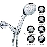 Hand Held Shower-Head,5 Feet Ultra-Flexible Hose Luxury Multi Function Spray, Rainfall, Chome Finish