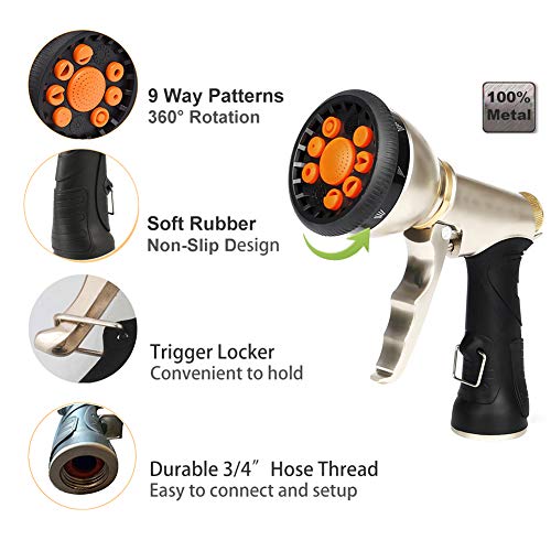 V.C.FORMARK Garden Hose Nozzle Heavy Duty Metal Spray Gun Sprayer Brass 9 Adjustable Patterns for Car Washing,Plants Watering,Pets Shower,Floor Cleaning - Thumbnail 2
