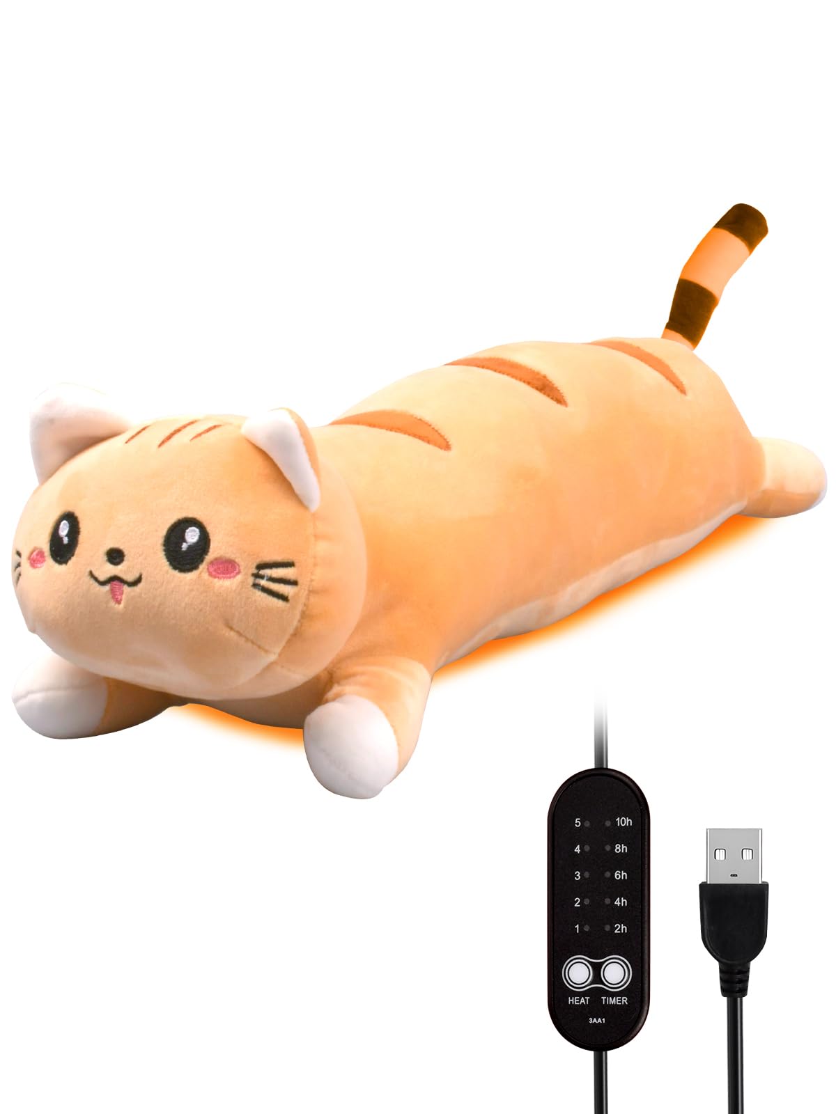 Photo 1 of 20" Brown Cat Heating Pad for Period Cramps USB Portable Electric 5 Heat Settings 5 Timer Modes Auto Shut Off Plush Stuffed Animal Warmer for Neck Back Pain Relax for Women Kids