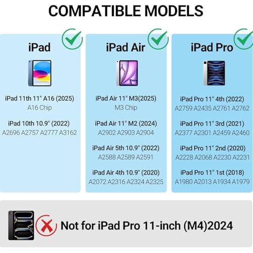 HXEIR 【Español Ñ】 Funda Teclado Rotación 360° para iPad 10.9'' 10ª, iPad 11''(A16 11ª 2025), iPad Air 11"(M3,2025/ M2,2024), iPad Pro 11"(1ª/2ª/3ª/4ª), iPad Air 10.9"(4ª/5ª)