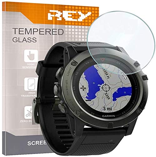 REY Screen Protector for GARMIN FENIX 5X 51mm - FENIX 5X PLUS 51mm - VIVOMOVE SPORT, Tempered Glass Film, Premium quality, Perfect protection for scratches, breaks, moisture, [Pack 3x]