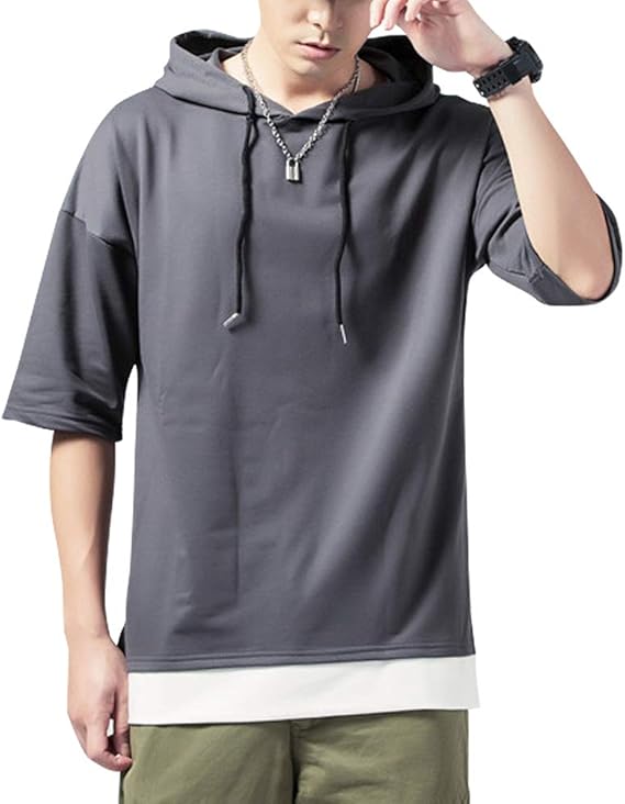 Amazon Hisitosa パーカー メンズ Tシャツ 半袖 無地 七分袖 ゆったり カジュアル プルオーバー おしゃれ 大きいサイズ カットソートップス フード付き 春 夏 トレーナー パーカー 通販