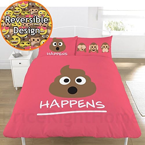 Emoji Mr Poo 2 Piece UK Double/US Full Sheet Set, 1 x Double Sided Sheet and 2 x Pillowcases - Pink