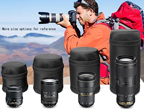 WGear Semi-Hard Lens Case for DSLR Camera Lens (Canon, Nikon, Sony, Pentax, Olympus, Panasonic,etc Listed with Models Below), Medium Size with Carabiner, Lens Cleaning Wipe (Black Medium)