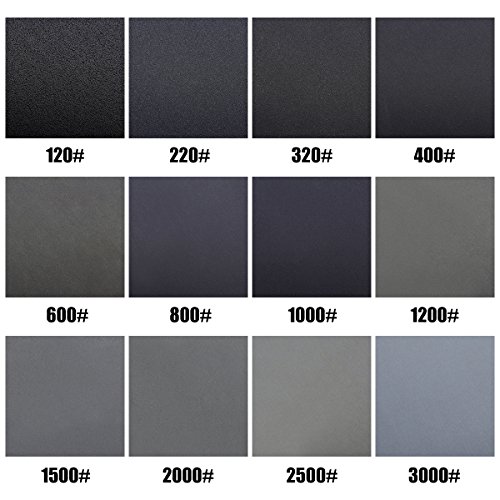 Wet Dry Sandpaper, DRILLPRO 120 to 3000 Assorted Grit Sandpapers for Wood Furniture Finishing, Metal Sanding and Automotive Polishing, 9 x 3.6 Inch, 36-Sheets with Hand Sander