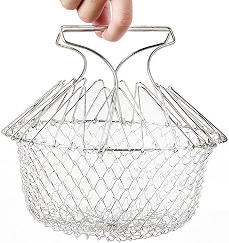 Frying basket - Foldable Steam Rinse Strain Magic Stainless Steel Strainer Net Basket for Kitchen Cooking