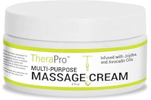 Multi-Purpose Massage Cream by TheraPro - 8 Ounce - Hypoallergenic, Unscented Cream - Massaging Cream Infused with Jojoba, Avocado Oil, & Sweet Almond Oil - Non-Greasy & Unscented Massage Cream