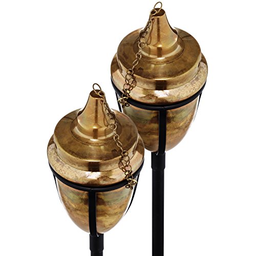 H Potter Copper Torches Rustic Patio Outdoor Garden Torch Set of Two