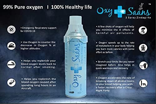 FIOLTY Portable Oxygen Cylinder/Canister/Can with Mask, 8L Pack Of 1 - (200 Breaths Approx/Can.)