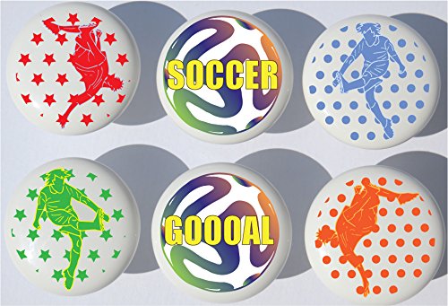 Boys Soccer Drawer Pulls / Ceramic Soccer Cabinet Knobs / Set of 6