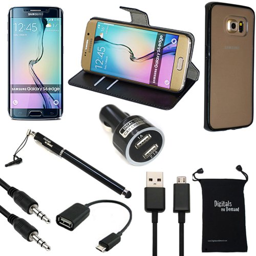 Galaxy S6 Edge Case and Accessories, DigitalsOnDemand Â® 9-Item Accessory Bundle Kit for Samsung Galaxy S6 Edge - Slim Hard Protective Clear Cover Case, Wallet Folio Black Leather Case, Ultra Clear Screen Protector, 2-in-1 Touch Stylus Ink Pen, Micro USB 2.0 Cable, Dual Car Charger Adapter, Micro 2.0 USB OTG, AUX Sound Cable, Drawstring Travel Pouch Bag (Will not fit S6 * Only For S6 Edge)