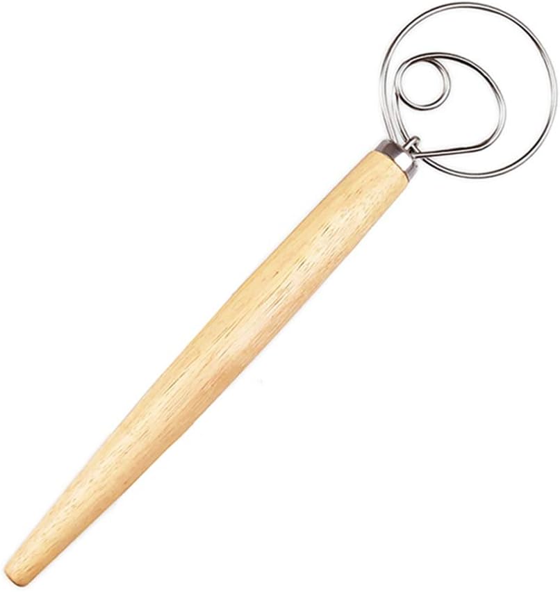 lzndeal Bread Dough Whisk,Professional-Grade Danish Dough Whisk,Mixer,Egg Beater,Wooden Handle,Bread Dough Whisk Mixer Egg Beater Wooden Handle Accessories Tool for Kitchen