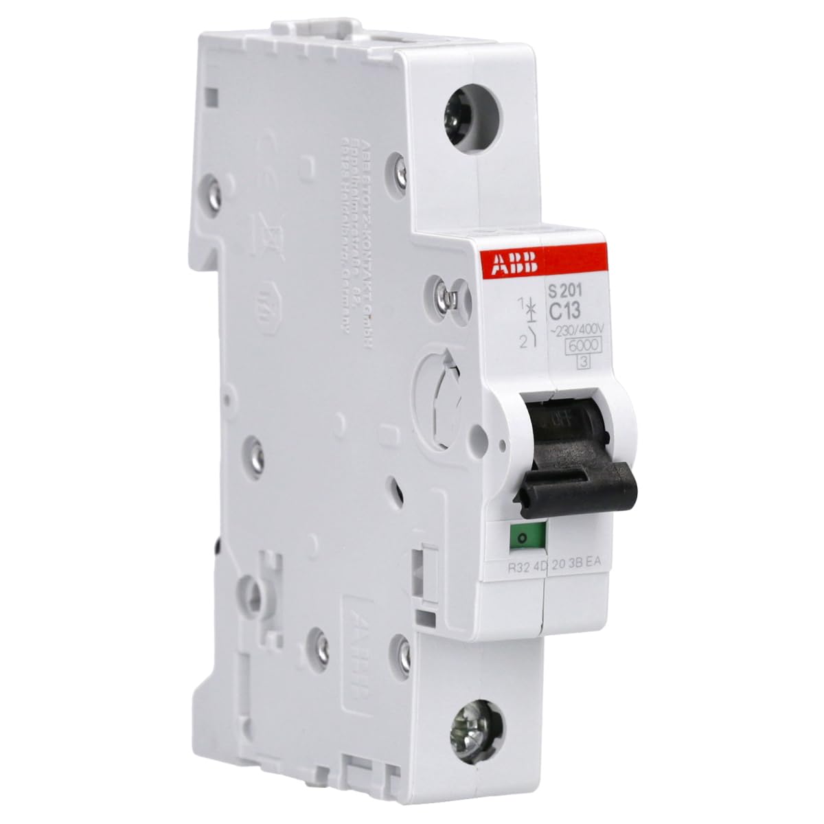 ABB S201-C13 Miniature Circuit Breaker, 1 Pole, Type C, 6/10kA Breaking Capacity, 13 Amp Current (2CDS251001R0134)