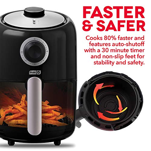 DASH Compact Air Fryer Oven Cooker with Temperature Control, Non-stick Fry Basket, Recipe Guide + Auto Shut off Feature, 2 Quart - Black