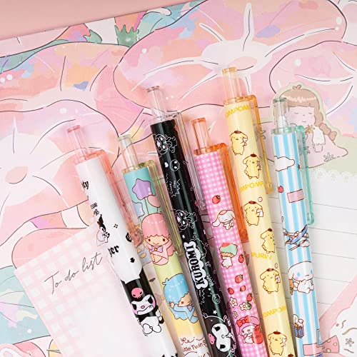 6 Pcs Kawaii Pens Anime Kitty Pen Merchandise Black Ink 0.5mm Ballpoint Pens Cute Office School Supplies for Women Girls Press Gel Pen