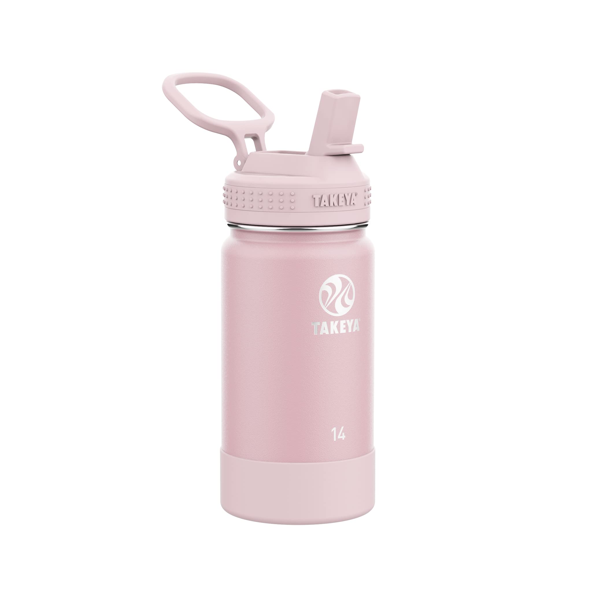 Takeya Actives Kids Water Bottle with Straw Lid – Stainless-Steel Double Wall Insulation – BPA-Free Bottle Lid with Carry Handle – Reusable Bottle & Straw Lid – 14 oz, Blush