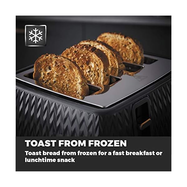 Tower T20061BLK Empire 4-Slice Toaster with Defrost/Reheat, Removable Crumb Trays, 1600W, Black and Brass