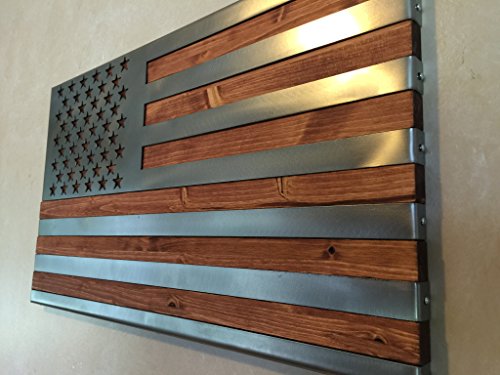 Metal Art of Wisconsin 3 Dimensional Hand Oiled Pine Polished US Flag Metal Art 3-Foot