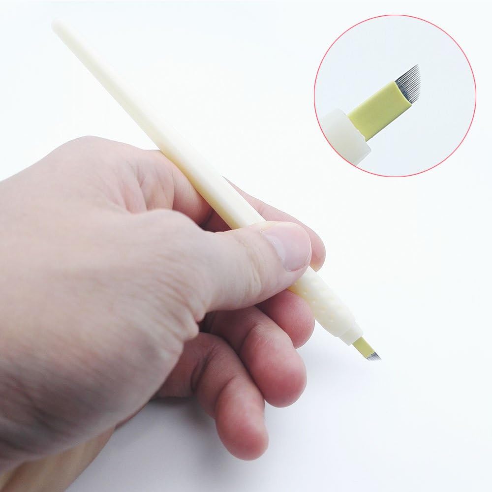 CHOOSE-IT 10pcs/pack Microblading Disposable Pen Eyebrow Tattoo Manual Pen Microblading Supplies Permanent Makeup 17 Bevel Needles Blades Disposable Sterile Microblades