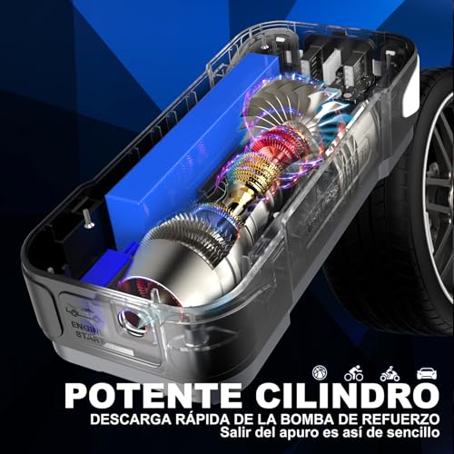 Arrancador de Coches con Compresor de Aire, 4000A 150PSI Arrancador Portátil de Batería de Coche, Arrancador de Emergencia con Cable de Puente de Seguridad Inteligente Visualización LCD Linterna