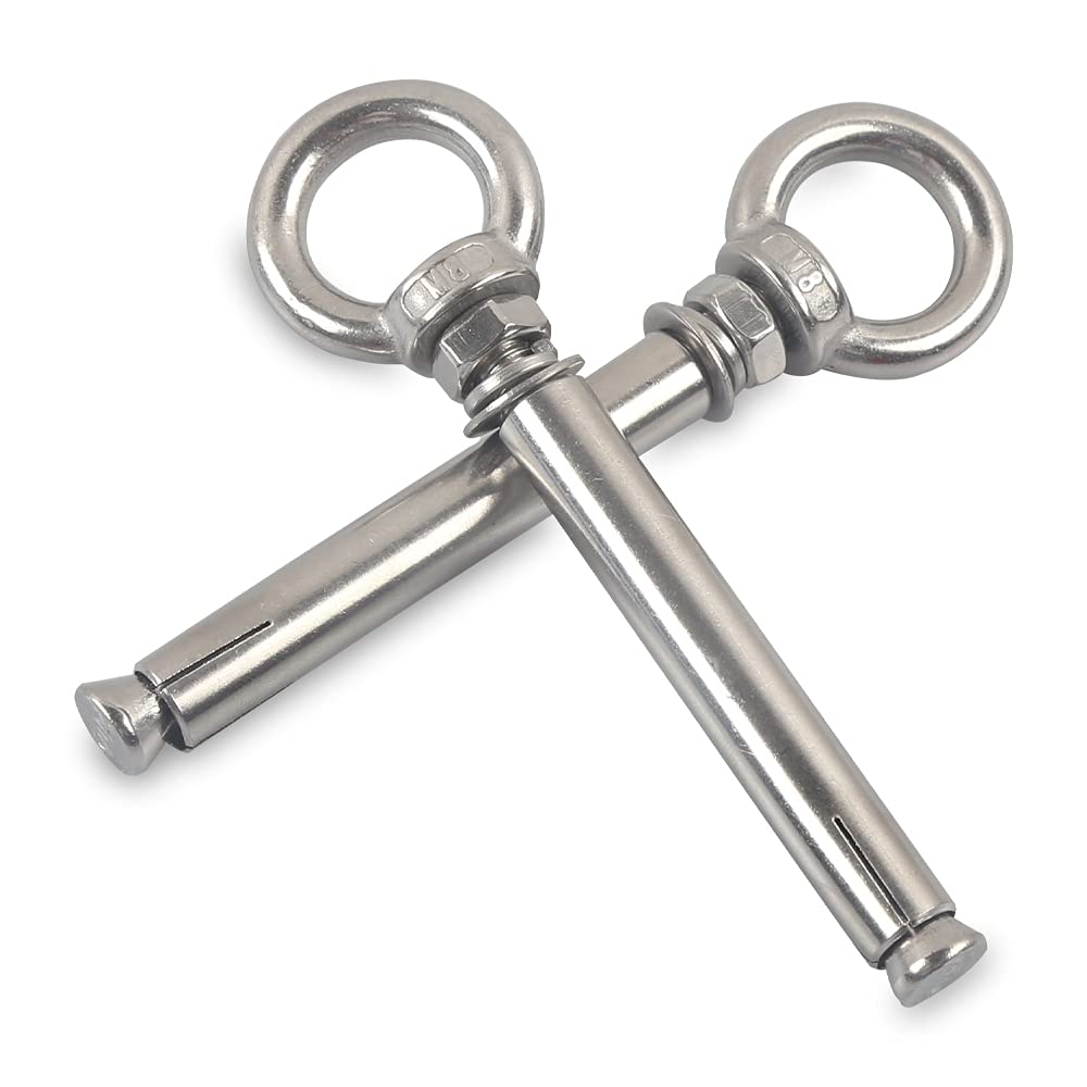 newlng Expansion Bolt M8 x 100mm Anchor Bolt 304 Stainless Steel Expansion Anchor Bolts Eye Bolts Heavy Duty Eyebolt Expansion Screw for Masonry Concrete Wall 2PCS