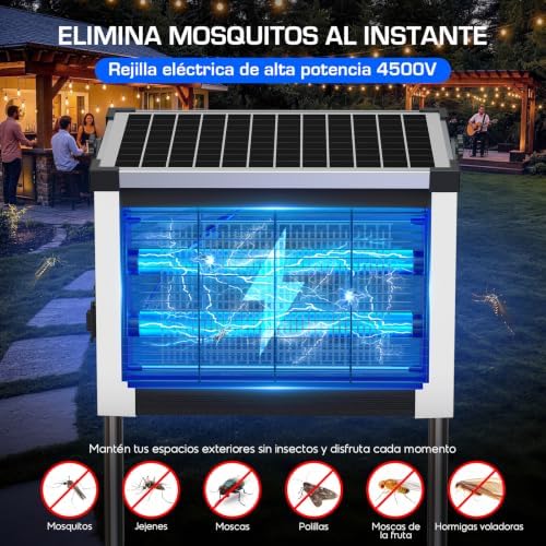 Lámpara Antimosquitos Solar Exterior, Mata Moscas IPX5 (Blanco)