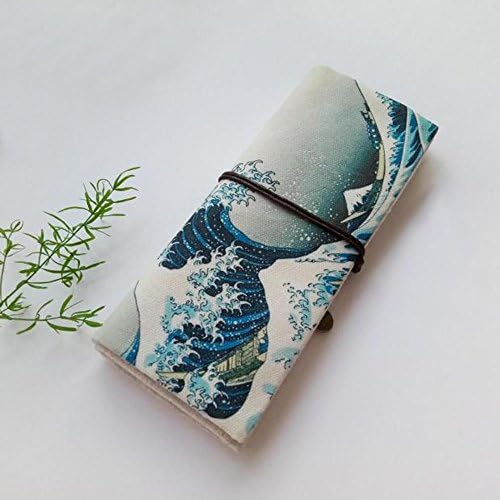 ToioM Cute Canvas Pen Pencil Stationery Case Retro Personalized Multi-Functional Pencil Bag Pencils Case Pencil Roll Pouch Pencils Wrap Holder, Cosmetic Make Up Bag Pouch (Waves)