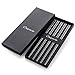 Buyer Star 5-Pair Stainless Steel Black Metal Reusable Chinese Square Chopsticks