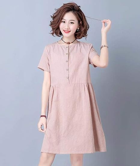 Amazon チューカー 無地 レディース ワンピース 夏服 半袖 膝丈 春 夏 秋 マキシワンピース 無地 エスニック シンプル ゆったり 復古 カジュアル きれいめ ルームウェア ワンピース チュニック 通販