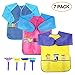 SIMPZIA 3 Pack Kids Art Smock, Children Waterproof Artist Painting Aprons with 4 Paint Brushes for Art Craft Cooking Lab Activity - Ages 2-6
