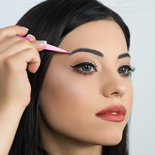 Precision Tweezers | Slant and Pointed | Tweezers for Eyebrows and Ingrown Hair | Tweezers Set | Perfectly Aligned Hand-Filed Tips For Ultra Precision | Effortless Plucking | For Men and Women | Pink - Thumbnail 5
