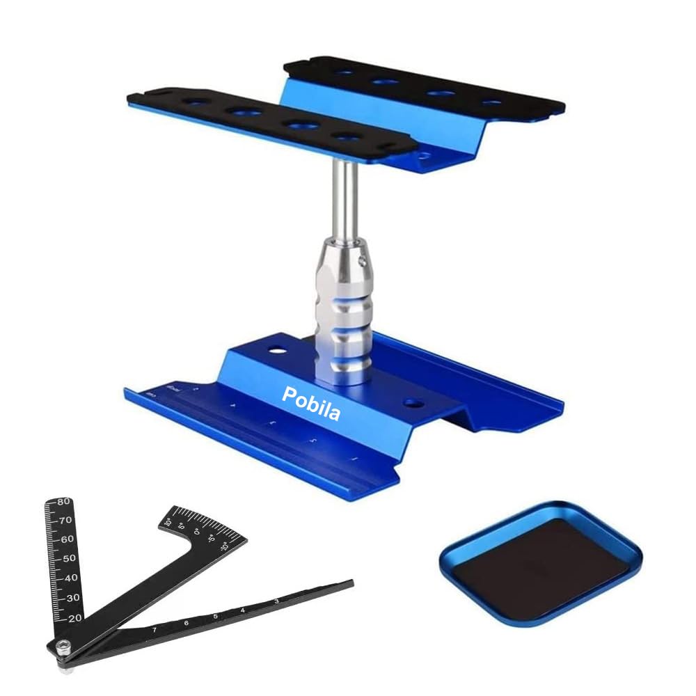 RC Car Work Stand Aluminium Repair Workstation with Screw Tray RC Adjustable Ruler for 1/10 1/12 1/16 Traxxas Axial Arrma Redcat Crawler Monster Truck