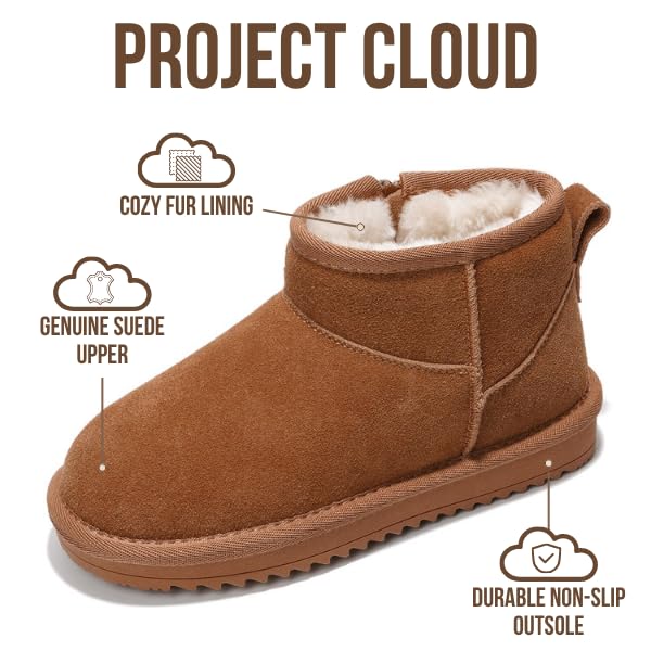 Project Cloud 100% Genuine Leather Girls Boots – Water Resistant & Lightweight Ankle Boots with Memory Foam – Cozy & Fur Non Slip Kids Boots for Girls & Boys, Perfect for Fall