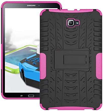 Samsung Galaxy Tab A6 10.1 2016 T580 T585 Case, BAUBEY Rugged Tough Armor Heavy Duty Shockproof Hard Rubber Case Cover Stand for Samsung Galaxy Tab A6 10.1 2016 SM-T580 SM-T585 (Hot Pink)