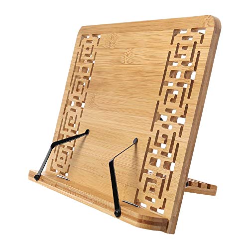 Book Stand Bamboo Recipe Cookbook Holder with Retro Hollow Elegant Pattern Desk Document Holder - for Book Recipes Ipad Tablet PC Rest Stand 340 * 240mm