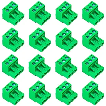 Tcenofoxy 16 Pcs 5.08mm 3 Pin Phoenix Type Connector Green PCB Screw Terminal Block 3 Pole