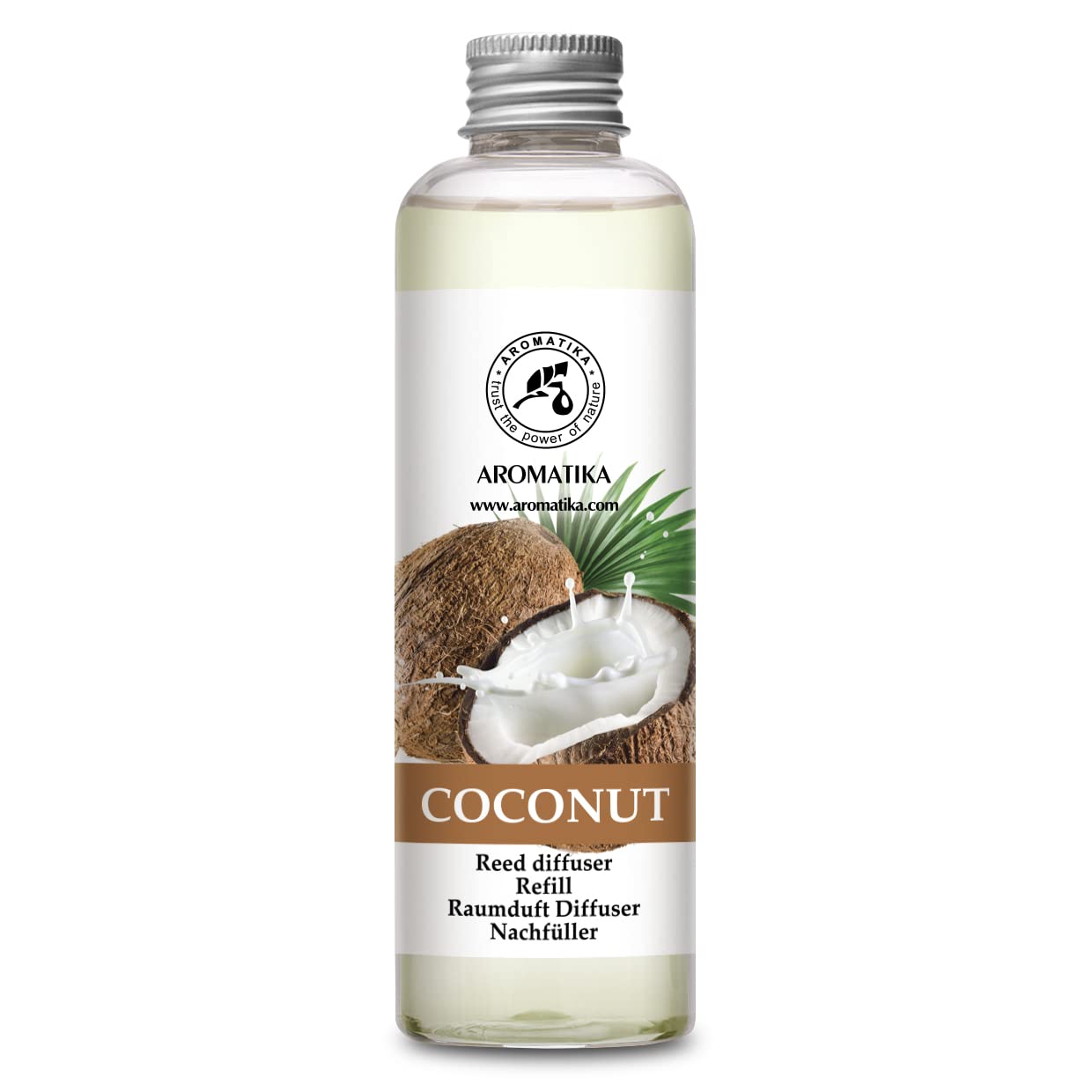 AROMATIKA Coconut Reed Diffuser Refill 200ml – Aromatherapy Room Fragrance Oil – Reed Diffuser Liquid Refill – Long Lasting Home Air Freshener for Diffusers – Tropical Scent Home Fragrance Refill