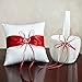 MAYMII 2 Heart Rhinestones Ivory Satin Wedding Flower Girl Basket and Ring Pillow Set, Ivory (Red)