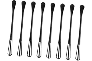 JECOMPRIS 8pcs Mini Manual Egg Beater and Spoon Set Black Multipurpose Whisks Practical Mixing Spoons for Cooking and Baking