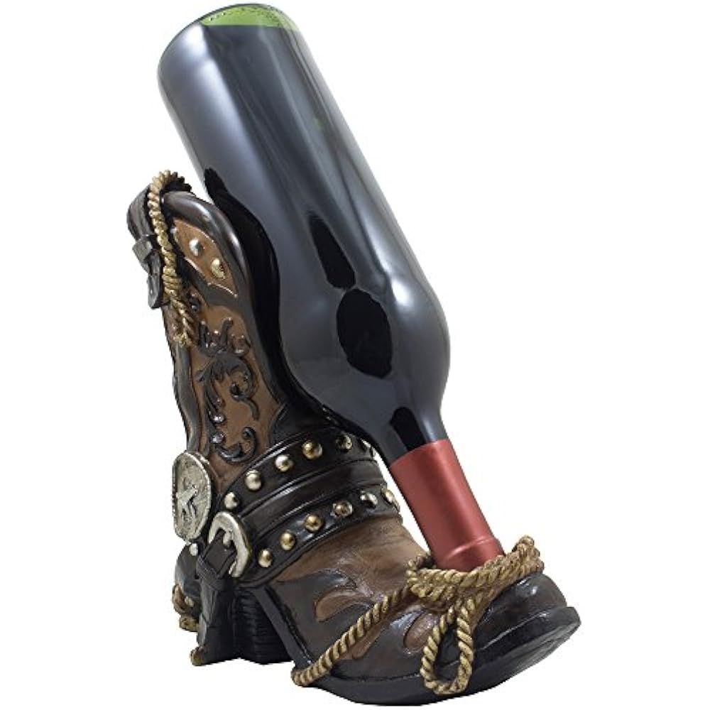 Fancy Cowboy Boot Wine Bottle Holder Decorative Display Stand Statue
