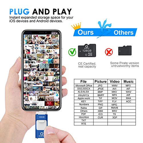 iPhone Photo Stick for iPhone USB Flash Drive 128GB Memory Stick Backup Drive OTG Smart Android Type C USB Phone Thumb Drive Memory Stick iPad Storage USB 3.0 Flash Drive iPhone Jump Drive QARFEE